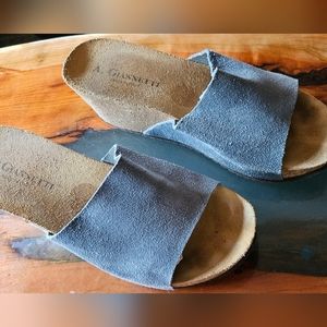 A. Giannetti Blue Suede Slide On Sandals Size 6.5 Made in Italy